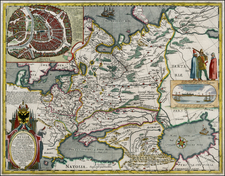 Poland, Russia, Ukraine, Baltic Countries and Russia in Asia Map By Willem Janszoon Blaeu