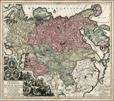 Russia, Central Asia & Caucasus and Russia in Asia Map By Matthaus Seutter