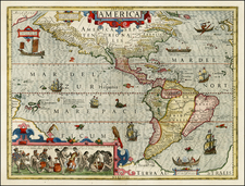 Western Hemisphere, South America, Australia & Oceania, Australia, Oceania and America Map By Jodocus Hondius