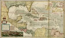 South, Southeast, Texas, Caribbean and Central America Map By Hermann Moll