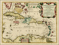 Florida and Caribbean Map By Vincenzo Maria Coronelli - Jean-Baptiste Nolin