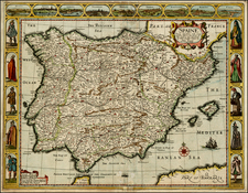 Spain and Portugal Map By John Speed