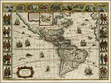 North America, South America and America Map By Willem Janszoon Blaeu