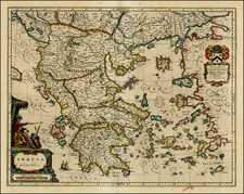 Balkans, Balearic Islands and Greece Map By Johannes et Cornelis Blaeu