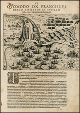 World, Atlantic Ocean and African Islands, including Madagascar Map By Theodor De Bry / Baptista Boazio