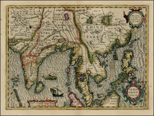 China, India, Southeast Asia and Philippines Map By Jodocus Hondius