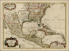 United States, South, Southeast, Texas, Southwest, Rocky Mountains and Caribbean Map By Jean André Dezauche