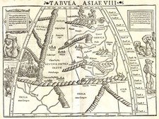 Asia, India, Central Asia & Caucasus and Curiosities Map By Sebastian Munster