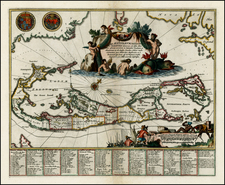 Atlantic Ocean and Caribbean Map By John Ogilby