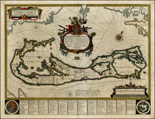 Atlantic Ocean and Caribbean Map By Willem Janszoon Blaeu