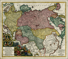 Russia, Central Asia & Caucasus and Russia in Asia Map By Matthaus Seutter