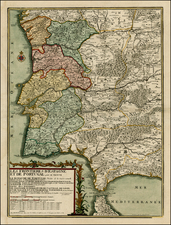 Spain and Portugal Map By Nicolas de Fer / Louis Charles Desnos