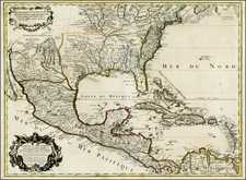 South, Southeast, Texas, Midwest, Plains, Southwest, Rocky Mountains and Mexico Map By Guillaume De L'Isle