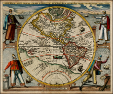 World, Western Hemisphere, North America, South America, Australia & Oceania, Australia, Oceania and America Map By Theodor De Bry