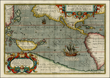 Western Hemisphere, Polar Maps, South America, China, Japan, Pacific, Australia, Oceania and America Map By Abraham Ortelius