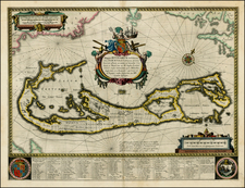 Atlantic Ocean and Caribbean Map By Willem Janszoon Blaeu