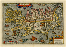 World, Atlantic Ocean, Iceland, Comic & Anthropomorphic, Curiosities and Balearic Islands Map By Abraham Ortelius