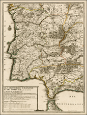 Spain and Portugal Map By Nicolas de Fer / Jacques-Francois Benard