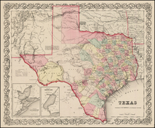 Texas Map By Joseph Hutchins Colton