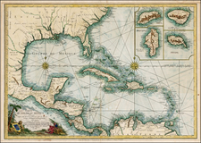 Florida, South, Southeast, Texas, Southwest, Caribbean and Central America Map By Louis Denis