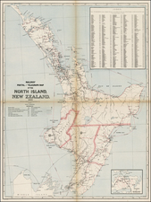 Railway Postal and Telegraph Map of the North Island New Zealand.  1889.
