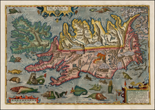 World, Atlantic Ocean, Iceland, Comic & Anthropomorphic, Curiosities and Balearic Islands Map By Abraham Ortelius