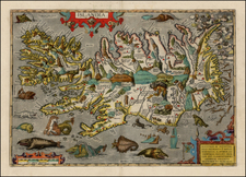 World, Atlantic Ocean, Iceland, Comic & Anthropomorphic, Curiosities and Balearic Islands Map By Abraham Ortelius