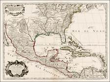 United States, South, Southeast, Texas, Midwest, Plains, Southwest, Rocky Mountains and Mexico Map By Guillaume De L'Isle