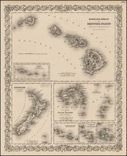 Hawaii, New Zealand, Hawaii and Other Pacific Islands Map By Joseph Hutchins Colton