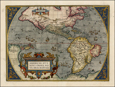 Western Hemisphere, North America, South America and America Map By Abraham Ortelius