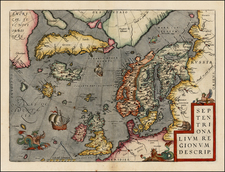 Atlantic Ocean, British Isles, Scandinavia and Balearic Islands Map By Abraham Ortelius