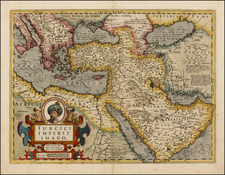 Balkans, Turkey, Mediterranean, Central Asia & Caucasus, Middle East, Holy Land, Turkey & Asia Minor, Egypt, North Africa, Russia in Asia, Balearic Islands and Greece Map By Jodocus Hondius