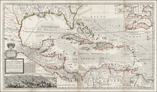 South, Southeast, Texas, Caribbean and Central America Map By Hermann Moll