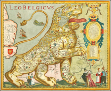 Netherlands and Comic & Anthropomorphic Map By Pieter van den Keere