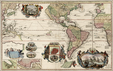 World, World, Atlantic Ocean, North America, South America, Pacific, Australia, Oceania and New Zealand Map By Hendrick De Leth