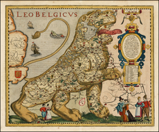 Netherlands and Comic & Anthropomorphic Map By Pieter van den Keere