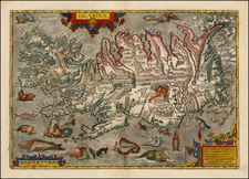 World, Atlantic Ocean, Iceland, Comic & Anthropomorphic, Curiosities and Balearic Islands Map By Abraham Ortelius