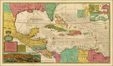 South, Southeast, Texas, Caribbean and Central America Map By Hermann Moll