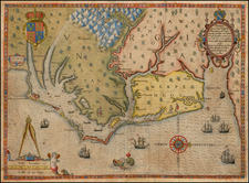 Mid-Atlantic and Southeast Map By Theodor De Bry / John White