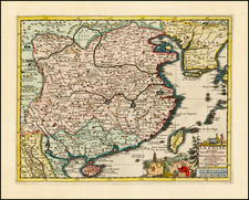 China and Korea Map By Pieter van der Aa