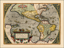 Western Hemisphere, North America, South America and America Map By Abraham Ortelius