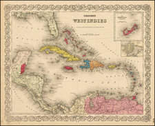 Caribbean, Central America and South America Map By Joseph Hutchins Colton