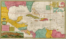 South, Southeast, Texas, Caribbean and Central America Map By Hermann Moll