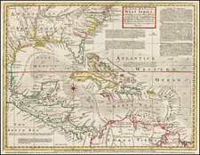 Florida, South, Southeast, Caribbean and Central America Map By Emanuel Bowen