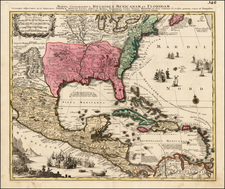 United States, South, Southeast and Caribbean Map By Matthaus Seutter