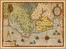 Mid-Atlantic, Southeast, Virginia and North Carolina Map By Theodor De Bry / John White