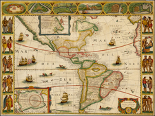 South America and America Map By Jodocus Hondius