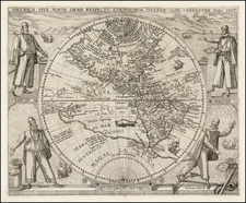 World, Western Hemisphere, North America, South America, Australia & Oceania, Australia, Oceania and America Map By Theodor De Bry