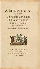 South America, Title Pages and America Map By Johannes Blaeu