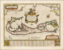 Atlantic Ocean and Caribbean Map By Willem Janszoon Blaeu